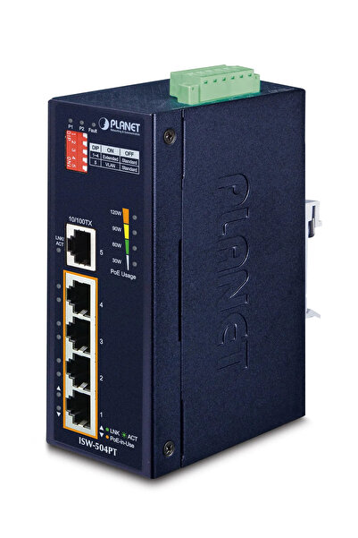 Planet ISW-504PT Switch de rețea, fără alimentare externă, L2 Fast Ethernet (...