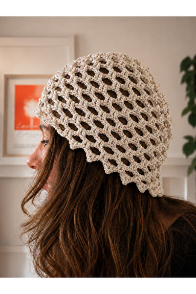 LİA CLİPS CO Women's Hand-Knitted Mesh Beanie – Bohemian Summer Hair Cap
