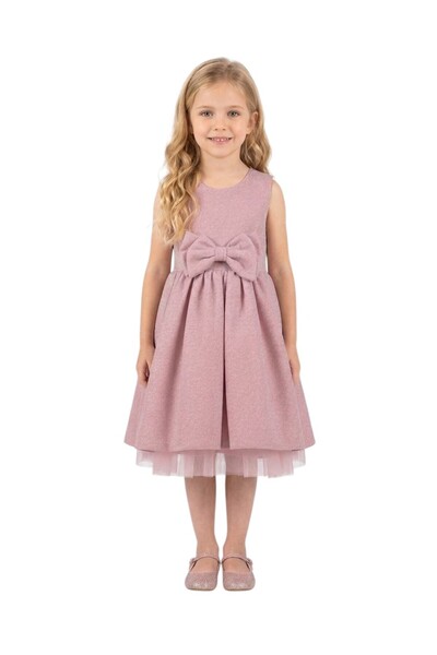 Bidani - Girls' Shimmer Tulle Hem Fit & Flare Dress - Pink - 5Y to 9Y