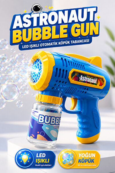 YILDIRIM OYUNCAK LED Işıklı Astronot Bubble Gun 15cm - Pilli Otomatik Köpük T...