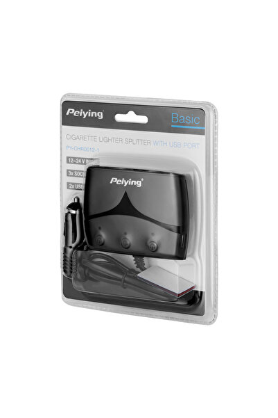 Peiying Splitter brichetă auto cu 3 prize, cu priză master și USB 3100 mA