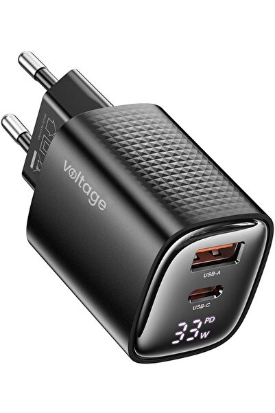 Voltage Încărcător de rețea GaN Mini 33W PD 3.0 QC 3.0 USB-A USB-C cu afișaj ...