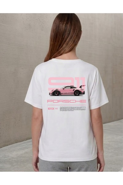 Krays Kadın Oversize T-shirt - Pembe Porsche 911 GT3 RS Spor Araba Sırt Baskı...