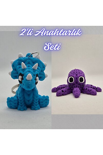 3DAtölyeMaker Light Blue Knitted Pattern Triceratops and Purple Knitted Patte...