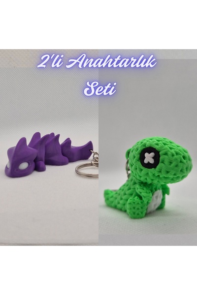3DAtölyeMaker Purple Flexible Dragon and Green Knitted Pattern Moving Dino Ke...
