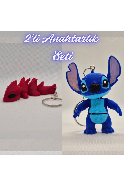 3DAtölyeMaker Fire Department Red Flexible Dragon and Blue Flexible Stitch Ke...