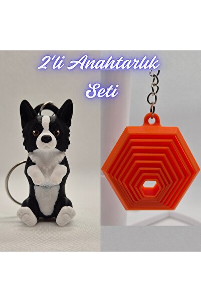 3DAtölyeMaker Black Border Flexible Dog and Orange Moving Hexagon Keychain