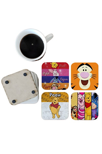 Ghostbastır Winnie The Pooh Dekoratif Ahşap Bardak Altlığı Seti 034