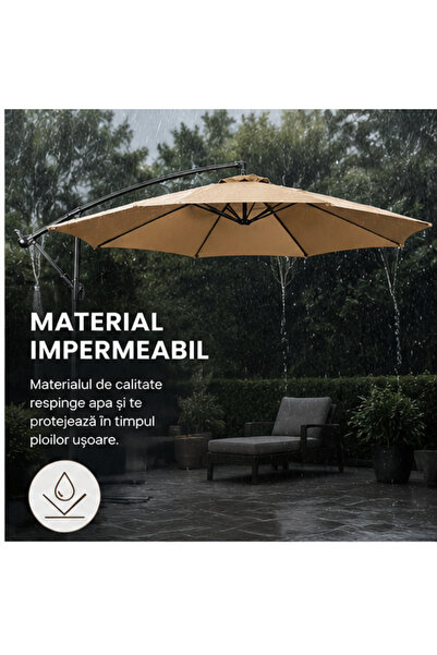 OEM Umbrelă de Grădină 3m, Reglabilă, Suport Inclus Maro (RO-V07) (PLD)