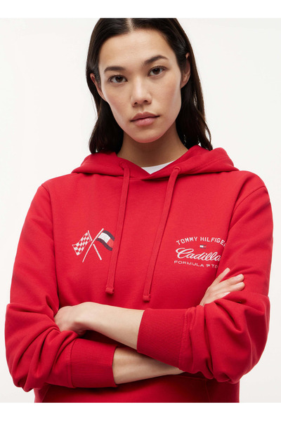 Tommy Hilfiger Kırmızı Erkek Kapüşon Regular Fit Logo Baskılı Sweatshirt MN0M...