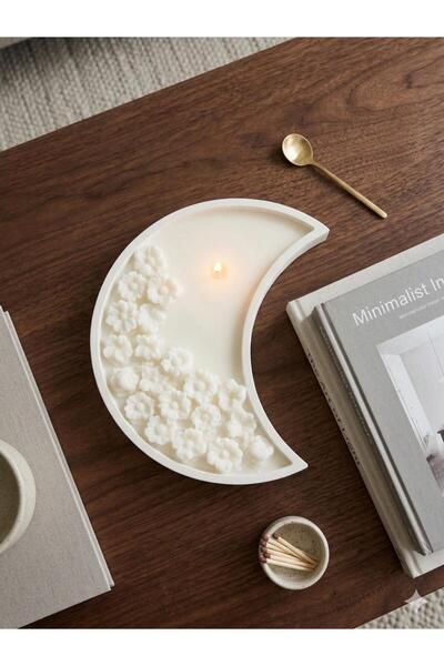cuboo home Dekoratif el yapımı hediyelik çiçekli ay şeklinde mum 21x15 cm