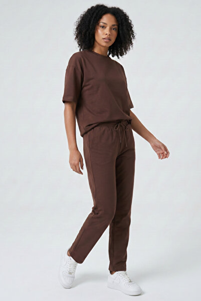 Runades Women's Patternless Oversize Two Thread Short Sleeve Smoked Tracksuit...
