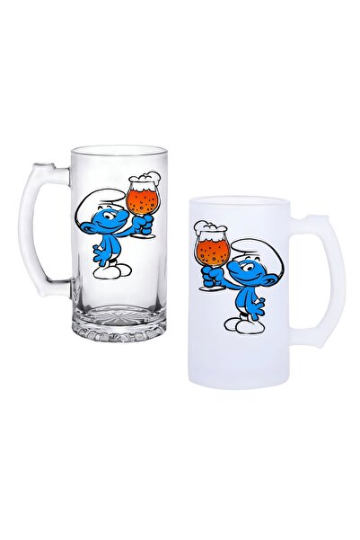 Ghostbastır Smurfs Beer Glass with Handle, Frosted or Transparent Options 0224