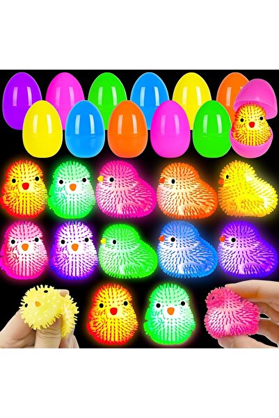 Arabest 12-Pack Flashing LED Chick Puffer Balls,Easter Egg Fillers,Light Up S...