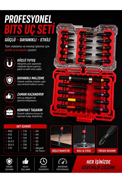 Keyfi Sepet Profesyonel Manyetik Bits Uç Seti Tornavida Uç Takımı T10-T40 PH2...