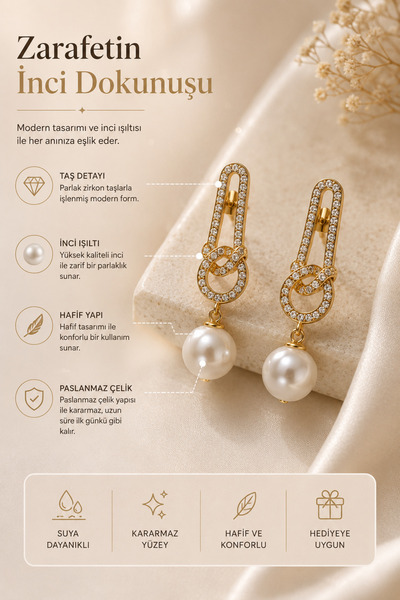 morbella Pearl Dangle Gold Women Earrings Stainless Steel Elegant Mode