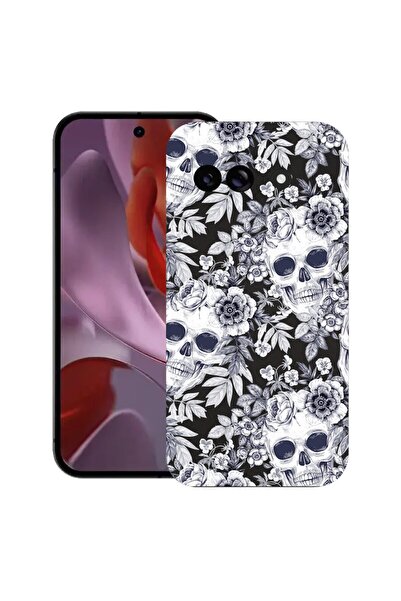 bestcase Калъф за Google Pixel 9a, Черен и бял череп, Тънък силиконов 0.8ММ, ...