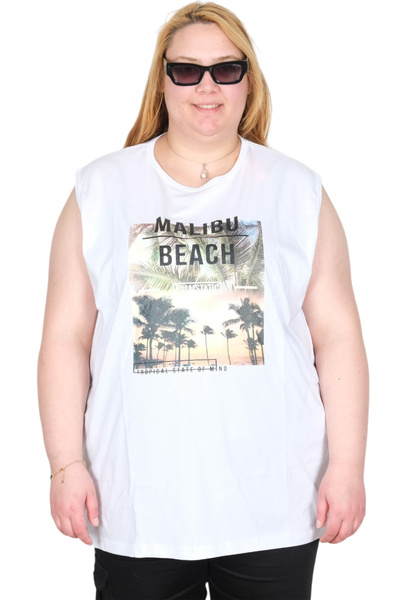 ModeXL Mode XL Real Big Size Women's Athlete Printed Malıbu Beach U26012 White