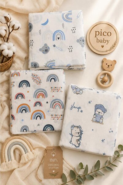 Pico Baby Multi-Purpose Muslin Blanket / Set of 3 / 100% Cotton / Oeko-Tex Ce...