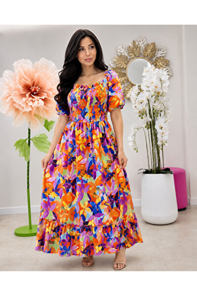 OEM Maxi dress, elastic, smock bust maximum 130 cm, suitable S-XXL, Floral Pr...