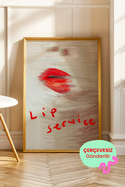 ArtDropsco Kırmızı Dudak Poster Soyut Yüz İllüstrasyon Tablosu Çerçevesiz