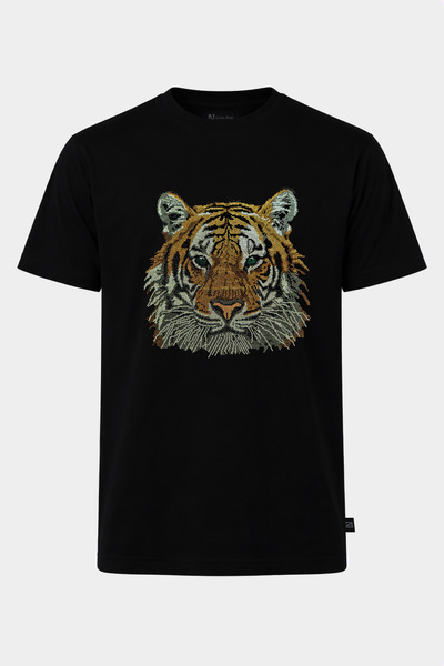 Linea Noir LNMV-LN TIGER,Taşlı T-shirt , %100 Pamuk,Kadın,Relax Siyah ,Bisikl...