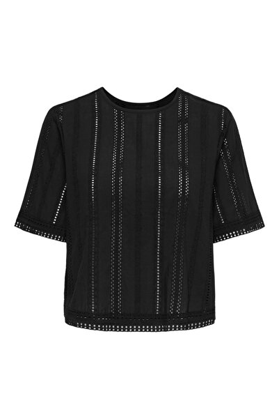 ONLY Onllia Ss Emb Top Wvn Women's Black Blouse - 15383837