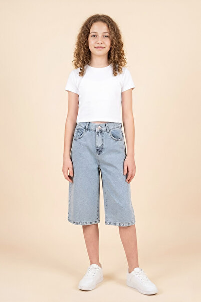 MODANINO Pantaloni Capri din denim cu model de piatră pentru fete, 5-15 ani, ...