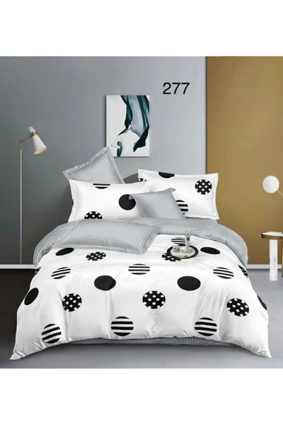 East Comfort Set de lenjerie de pat Finet 6 piese, Pat dublu, Alb/Gri cu buli...