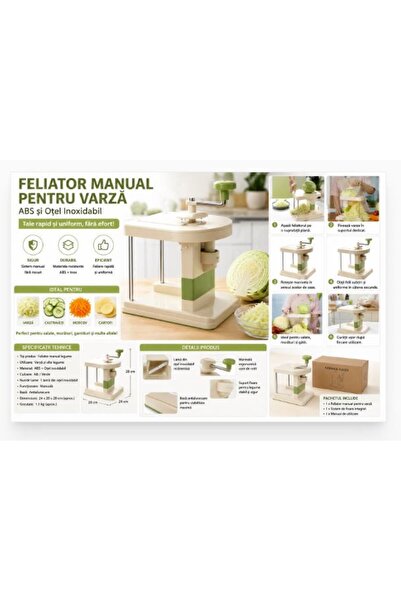 SimpluAcasa Feliator Manual pentru Varză – ABS și Oțel Inoxidabil, Bază Antia...