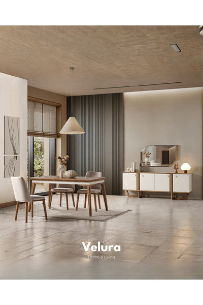Velura Home & Living Kolezyum Yemek Odası Takımı - Krem ve Naturel (Tv Ünites...