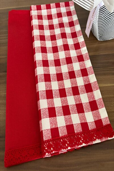 zarafet concept 2Li Set Keten Dantel Detaylı Kurulama Bezi/Fırın Örtüsü 35x55cm
