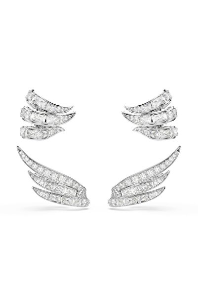 Swarovski Vienna kelepçe küpe, Karışık kesimler, Kuğu, Beyaz, Rodyum kaplama
