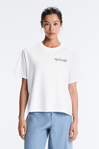 Oysho Boxy kesim pamuklu metin detaylı t-shirt