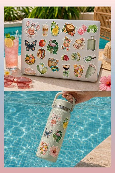 Mişomi Atölye Cool & Summer Sticker Seti | 20+ Suya Dayanıklı PP Sticker | La...