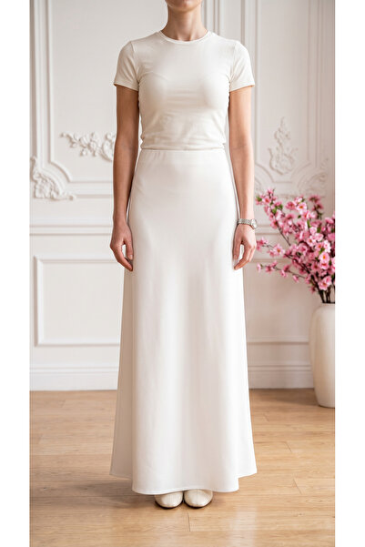 3B Stil Fusta de damă elegantă din satin, cu talie elastică, lungime maxi de ...