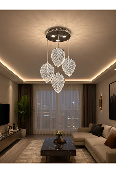 Led YENİ MODEL 4 SARKIT YAPRAK AVİZE 3 IŞIK SEÇENEĞİ KROM RENK