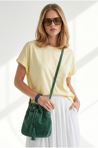 Olalook Women's Yellow Bat Model Sleeve Folded Loose Fit Cotton T-Shirt Tsh-1...
