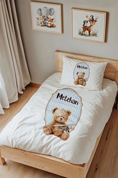 Lilabio İsme Özel Tek Kişilik %100 Pamuk Saten Nevresim Takımı (160x220 cm) P...