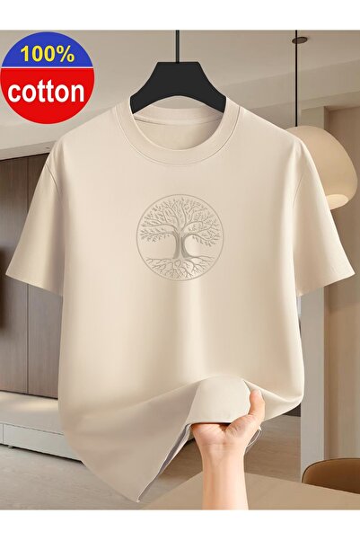 PAVRO Unisex Άνετο T-shirt με μικτό σχέδιο και στάμπα