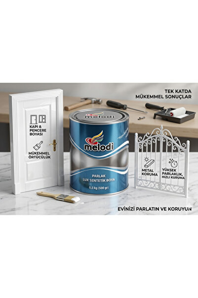 melodi Lux Sentetik Beyaz Yağlı Boya Kapı Pencere Ahşap Metal Boyası 0,5 kg (...