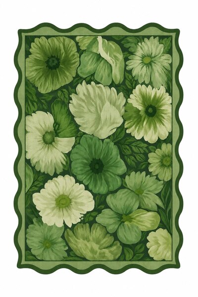 Gergef House Floral Desenli Dijital Baskı Keçe Tabanlı Modern Dekoratif Halı
