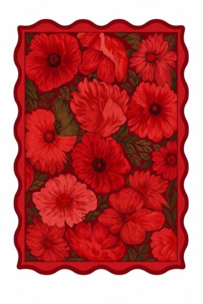Gergef House Floral Desenli Dijital Baskı Keçe Tabanlı Modern Dekoratif Halı