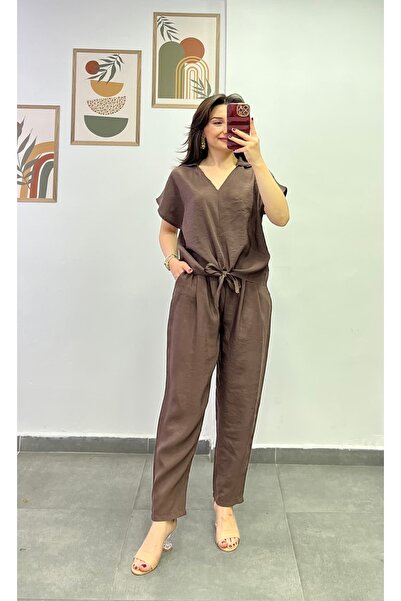 bydenizcollection Shirt with Collar and Tie-Up Detail on the Front, Pants wit...