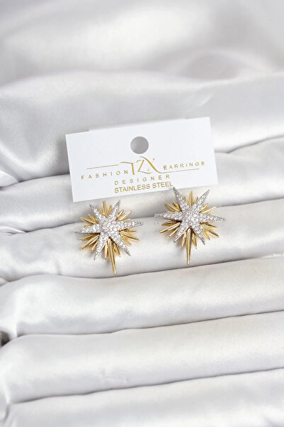 Generic Brand Zircon Stone Brass Pole Star Gold and Silver Color Women's Earr...
