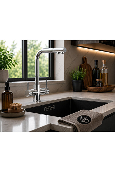 vb vitrinbanyo Premium Chrome Purified Water Sink Faucet Double Outlet Swivel...