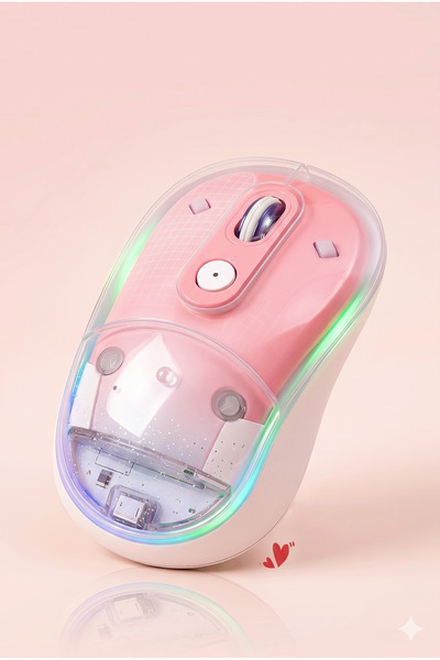 Zilvana RGB Işıklı Simli Akışkan Tasarım Efektli Şarjlı Pembe Kablosuz Mouse