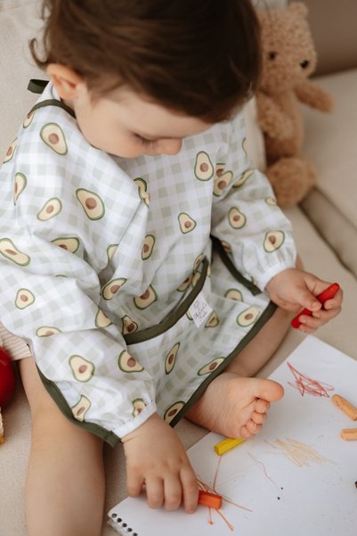 OhlalaKoala Avocado Long Sleeve Liquid-Proof Activity Apron (6-36 Months)