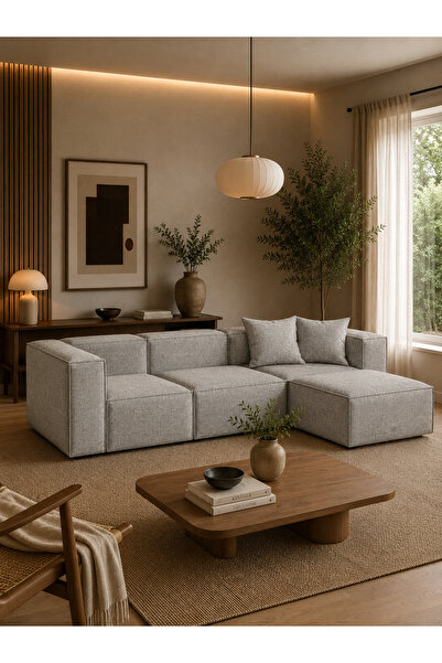 Haliloğlu Relax Soft Standart 4 Modül Köşe Takımı (Gri) Keten 122, (2 Köşe, 1...