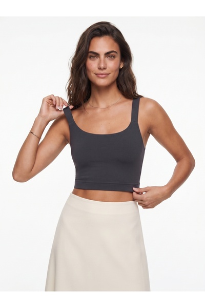 ONLOOX Smoked Cotton Stretch Fabric Thick Straps Square Neck Slim Fit Sports ...